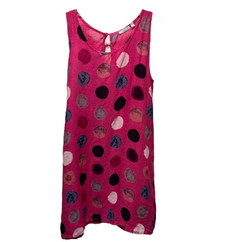 Made In Italy Polka Dot Print 100% Linen Lagenlook Shift Dress Size Small - Picture 10 of 14